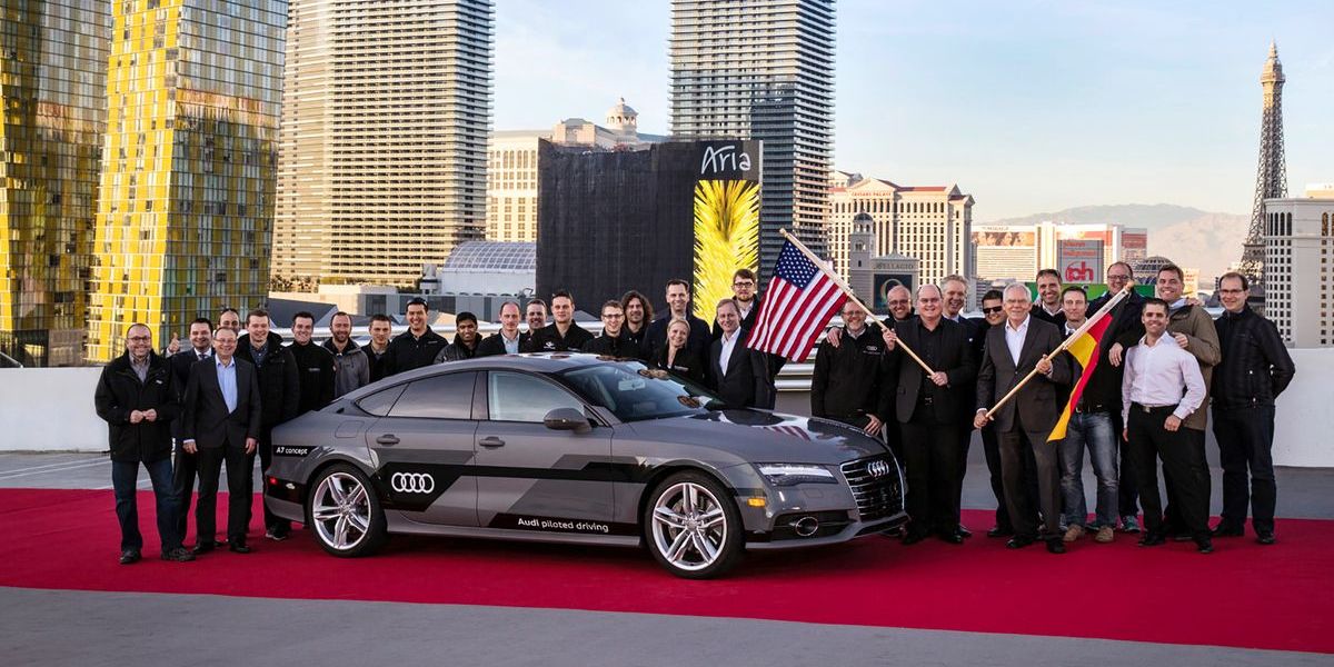 Autonomes Fahren: Audi A7 Piloted Driving Concept bei der CES nach der Fahrt aus dem Silicon Valley nach Las Vegas