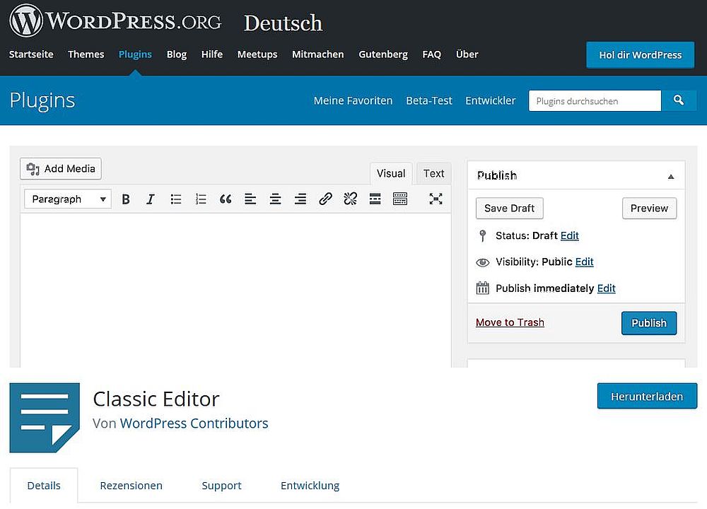 Classic Editor als WordPress PlugIn