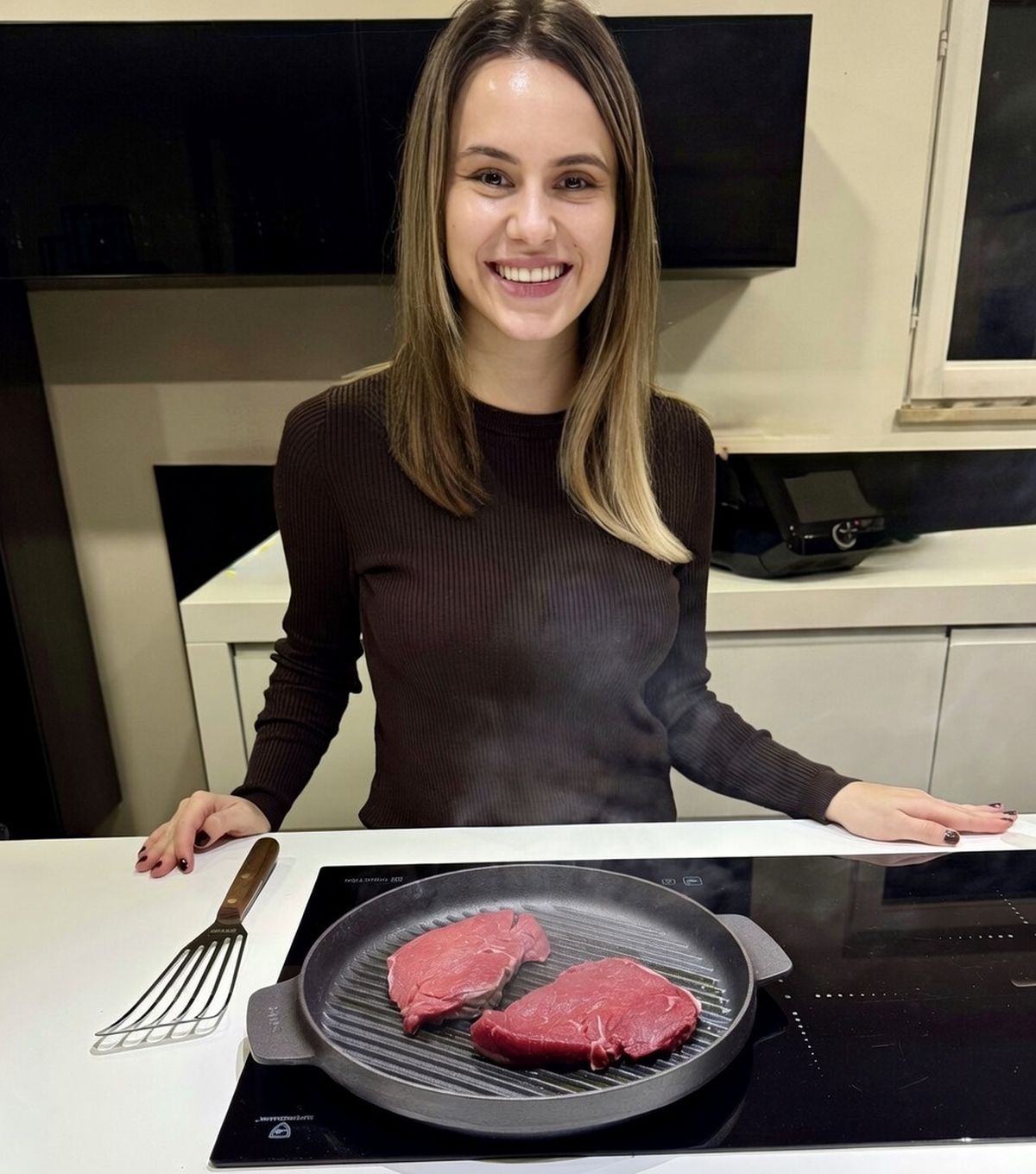 Minela Fisic testet neue Stur Gusseisen-Grillpfanne